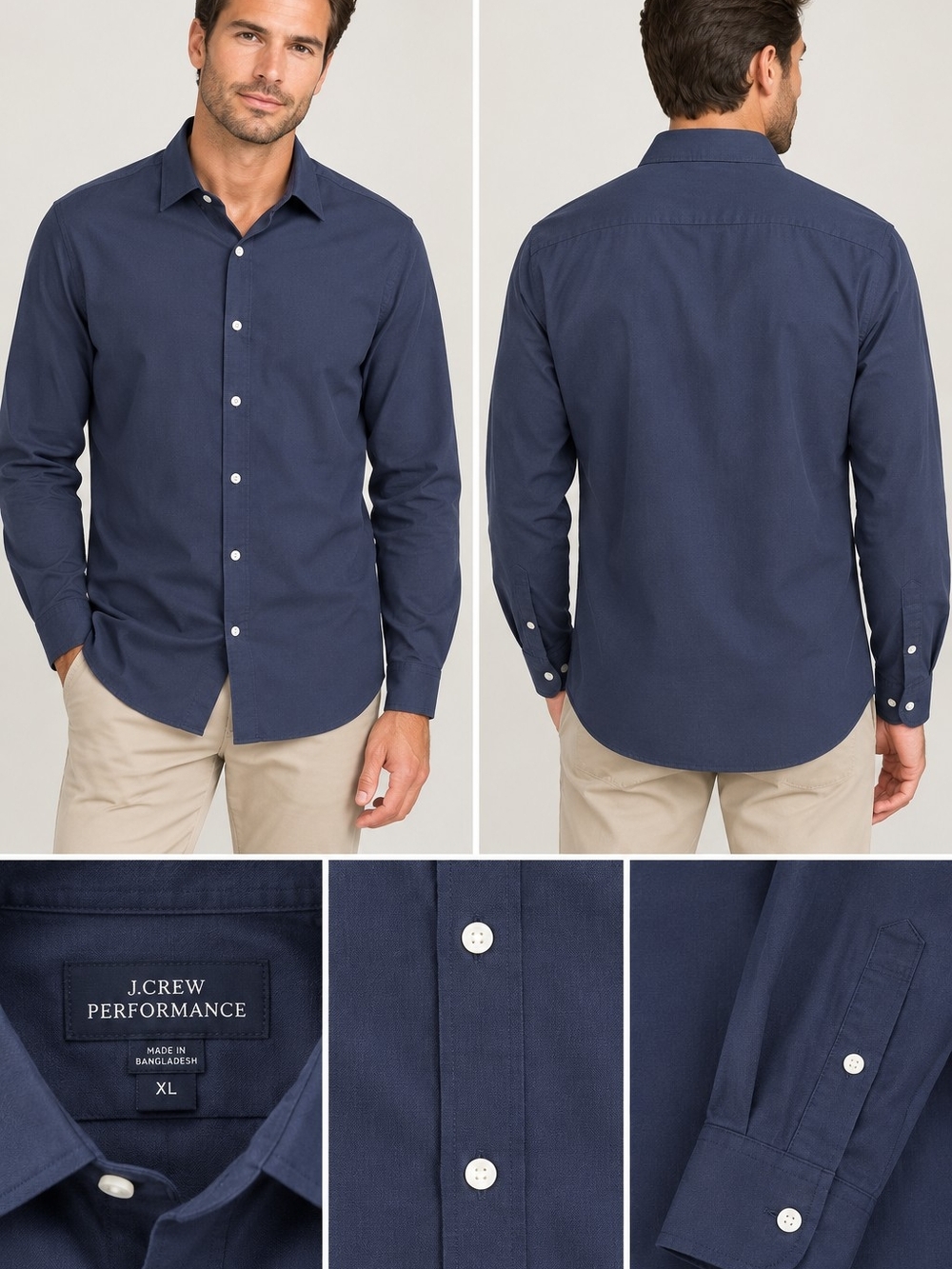 J. Crew Performance Men's Navy Long-Sleeve Button-Down Shirt